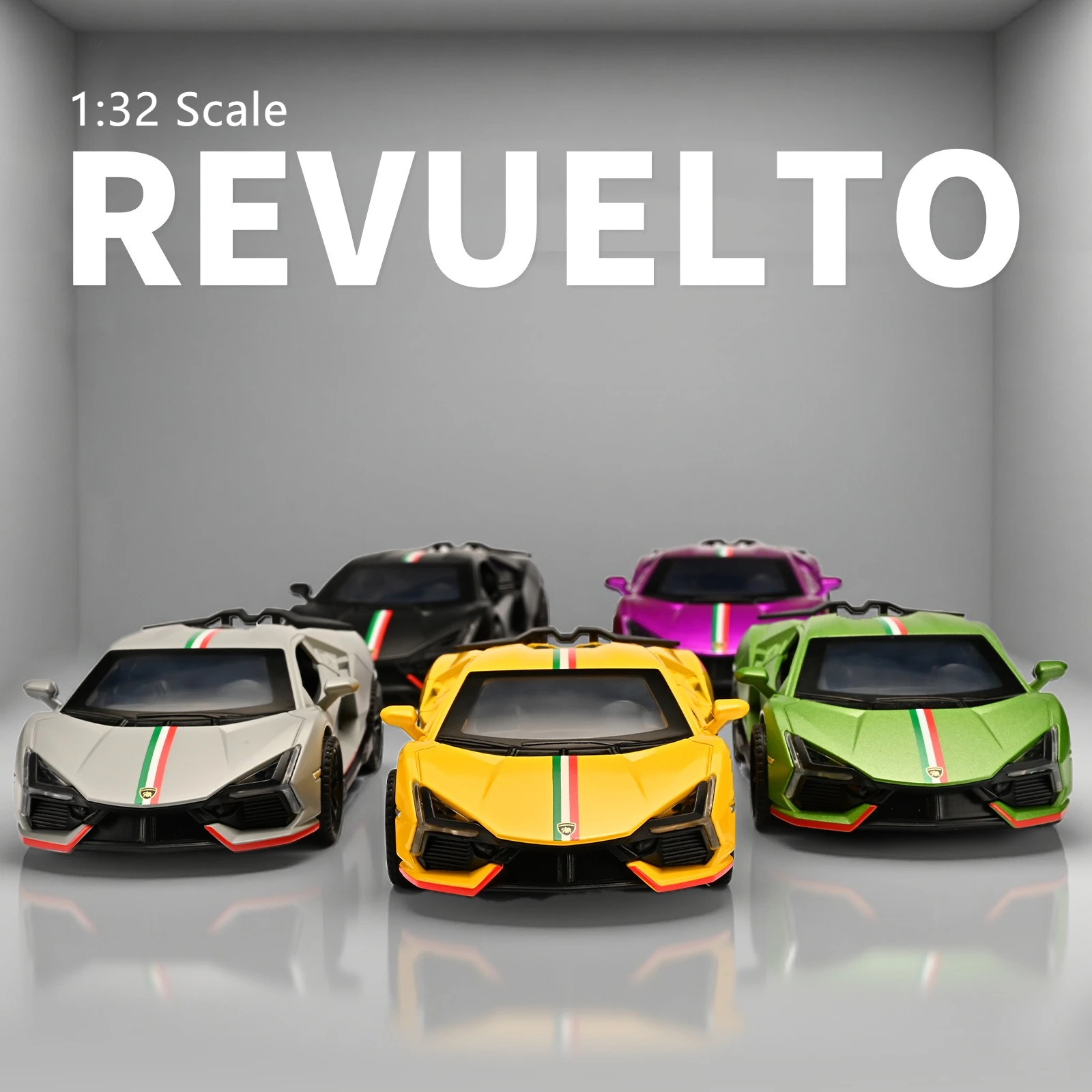 1:32 レヴエルト スーパーカー 高シミュレーション ダイキャストメタル合金モデル レーシングカー サウンドライト プルバック コレクション キッズトイ ギフト