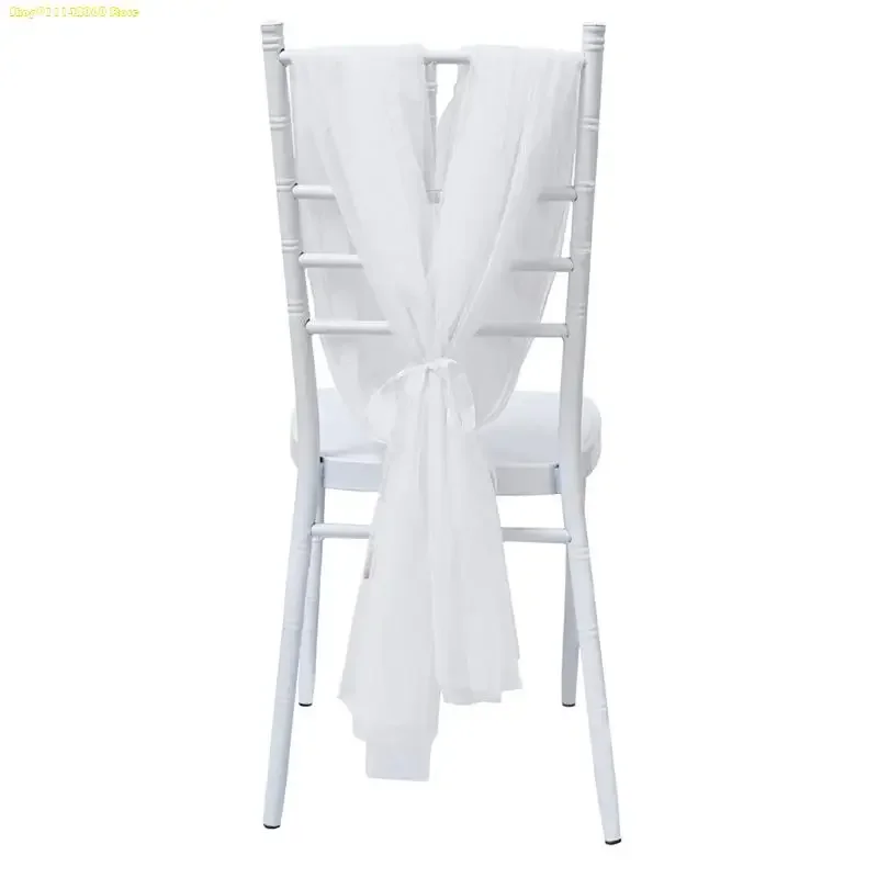 W3JE White Chair Sashes Elegant Display Perfect For Wedding Aisle Decorations And Church Drape Sheer Tulle view 6