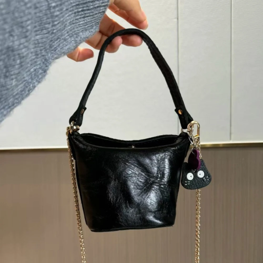 

Fashion Solid Color Mini Bucket Bag Women's Magnetic Clasp Design Chain Strap Coin Purse Handbag Faux Leather Crossbody Bag