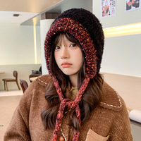 Knitting Hat Show Face Little Furry Winter Warm Color Hat Backpack and Earmuffs Lovely Wool Turtleneck Cap Tide