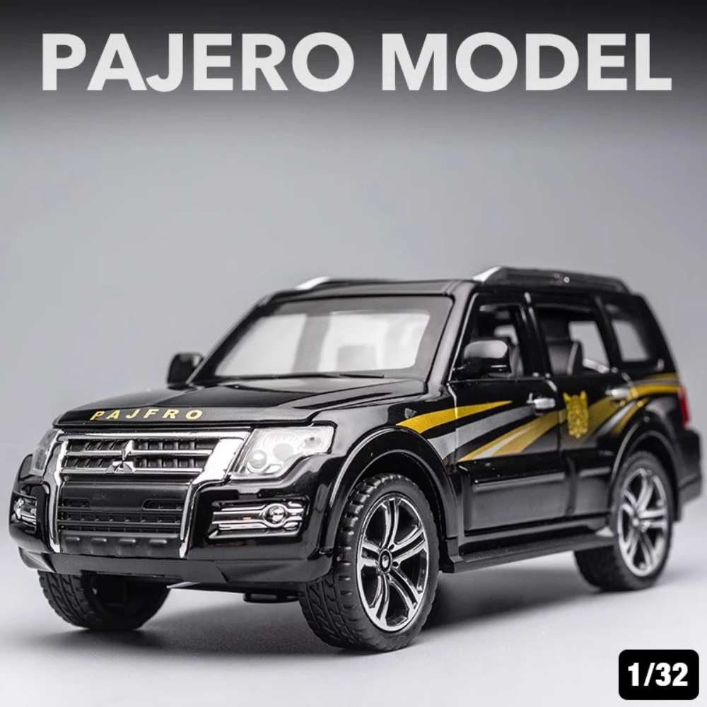 

1:32 MITSUBISHI PAJERO, игрушка из сплава, внедорожник, имитационная модель автомобиля, литые под давлением резиновые шины, модели открытых дверей, подарки для детей