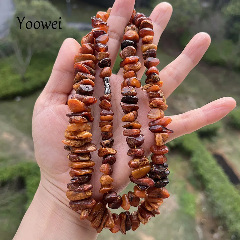 Real Old Amber Necklace 70cm Sweater Chain Original Irregular Beads Baltic Mineral Ore Big New Natural Amber Jewelry Wholesale