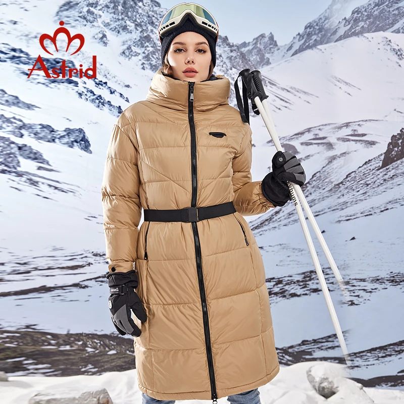 Astrid Winter Parka for Women Down Jacket Hooded Belt Thick Padded Overcoat Ladies Long Quilted Coats Snow Wear Windproof Outfit