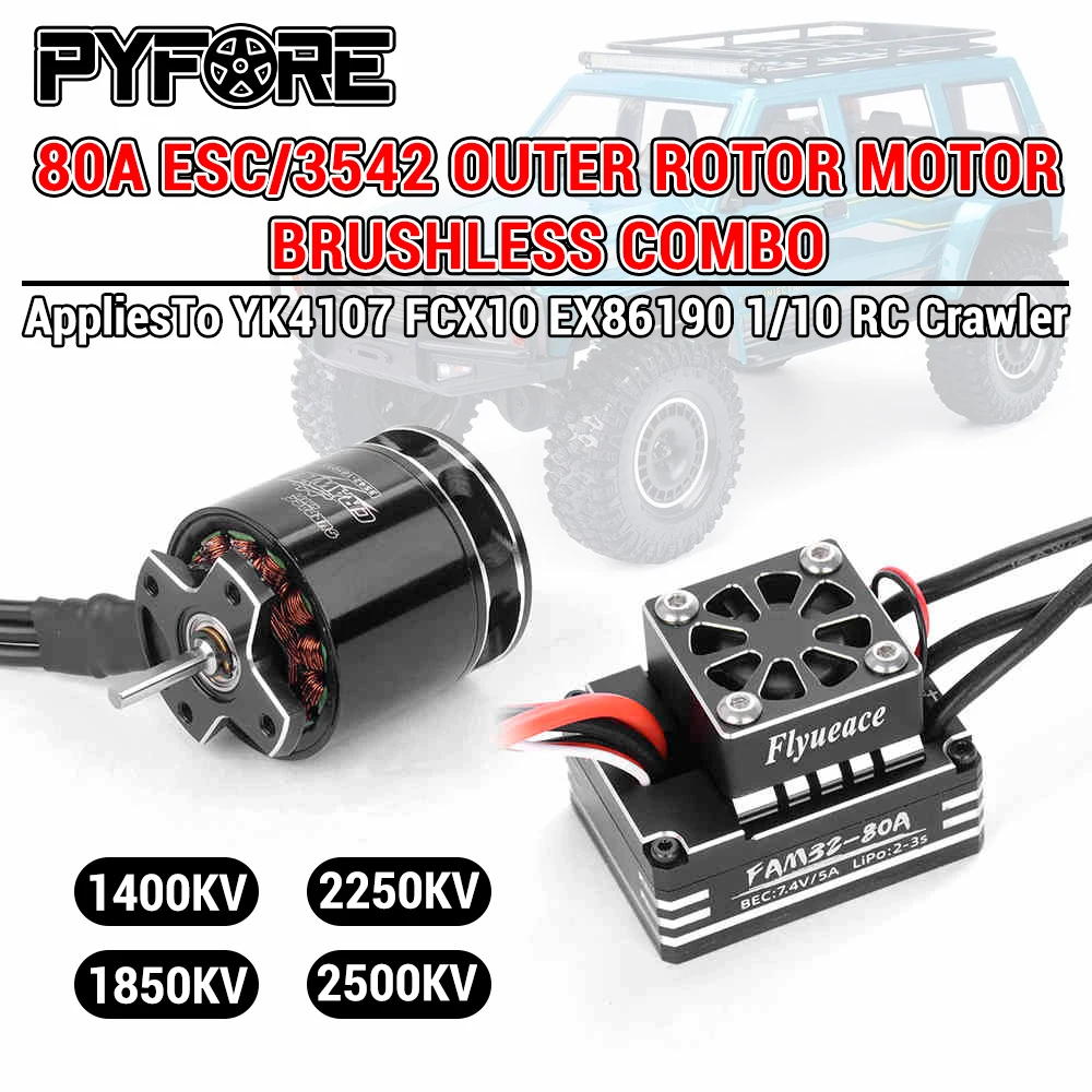 PYFORE 80A ESC 3542 1400KV 1850KV 2250KV 2500KV Outer Rotor Motor Brushless Combo for YK4107 RGT 1/10 RC Crawler Accessories