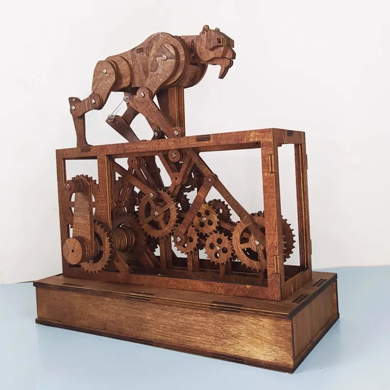 

Steampunk Saber-Toothed Tiger Wooden Model Mechanical Gear-Driven Artisan Craft Desktop sabretooth ornament