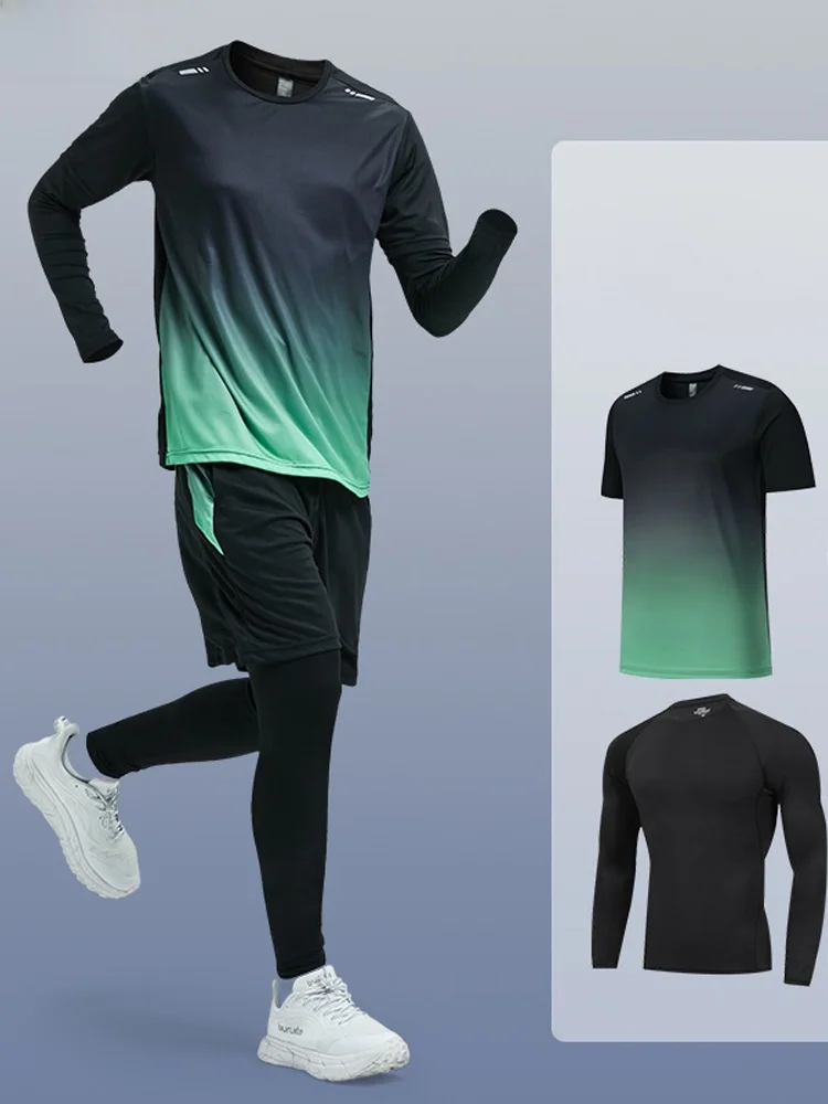 

High-End Men's Fitn Clothes Running Equipment Ice Silk Qui Dry Tight Fit Four Seasons Sports Set Long Sve T-irt And...