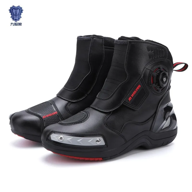 JG Wolf Waterproof Motorcycle Shoes Men's Biker Boot Retro Leather Motorcyclist Boots Touring Motorbike Sneaker Moto Equipment