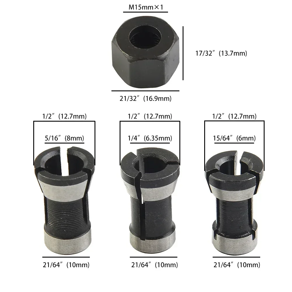 M15 Screw Nut Electric Router Milling Cutter 6 6.35 8mm Collet Chuck For Wood Trimming Machine Woodworking Tools Accessory