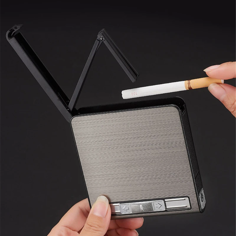 Business People Automatic Pop-Up Cigarette Case Holds 20 Cigarettes Anti-Pressure Metal Cigarette Case Gift Men\'s Lighter