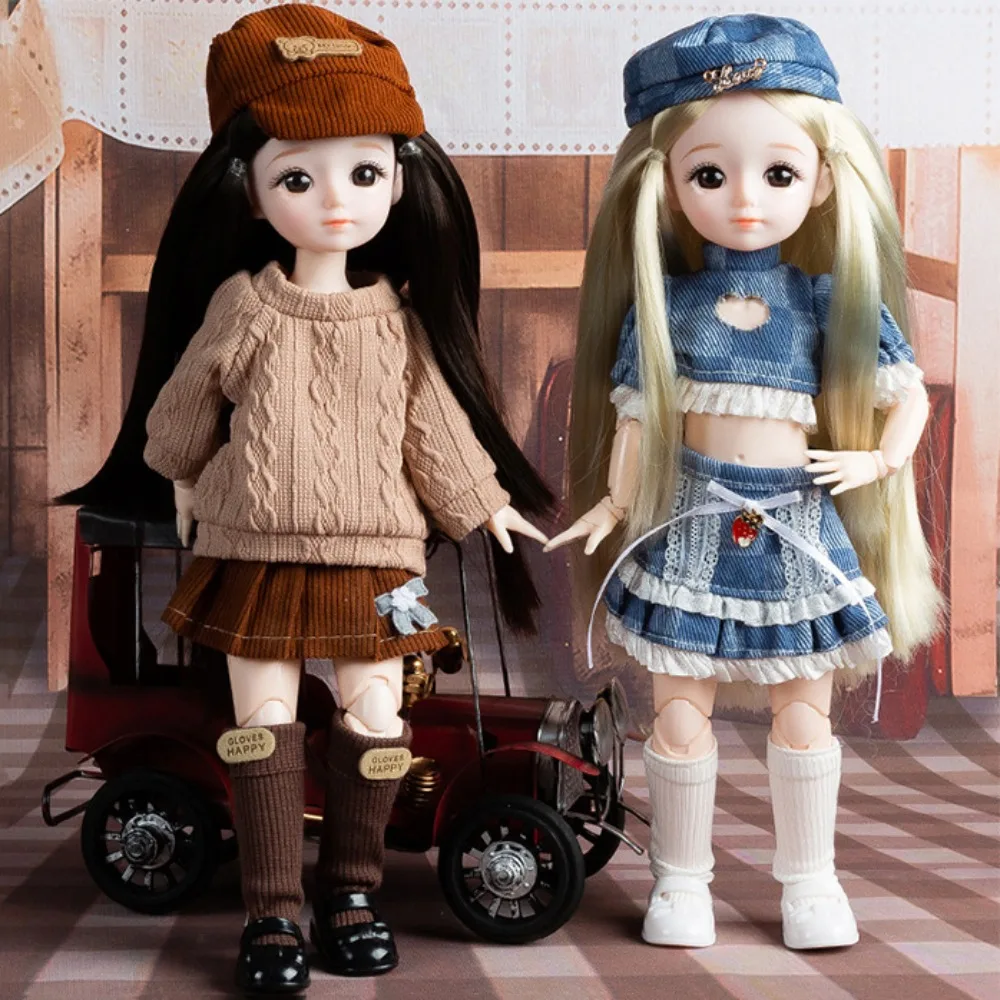 Hinged Doll BJD Dolls and Clothes BJD Dolls Brown Eye Articulated Doll Girl 30cm Dress Uniform Removable Joints 3D Eyes Doll