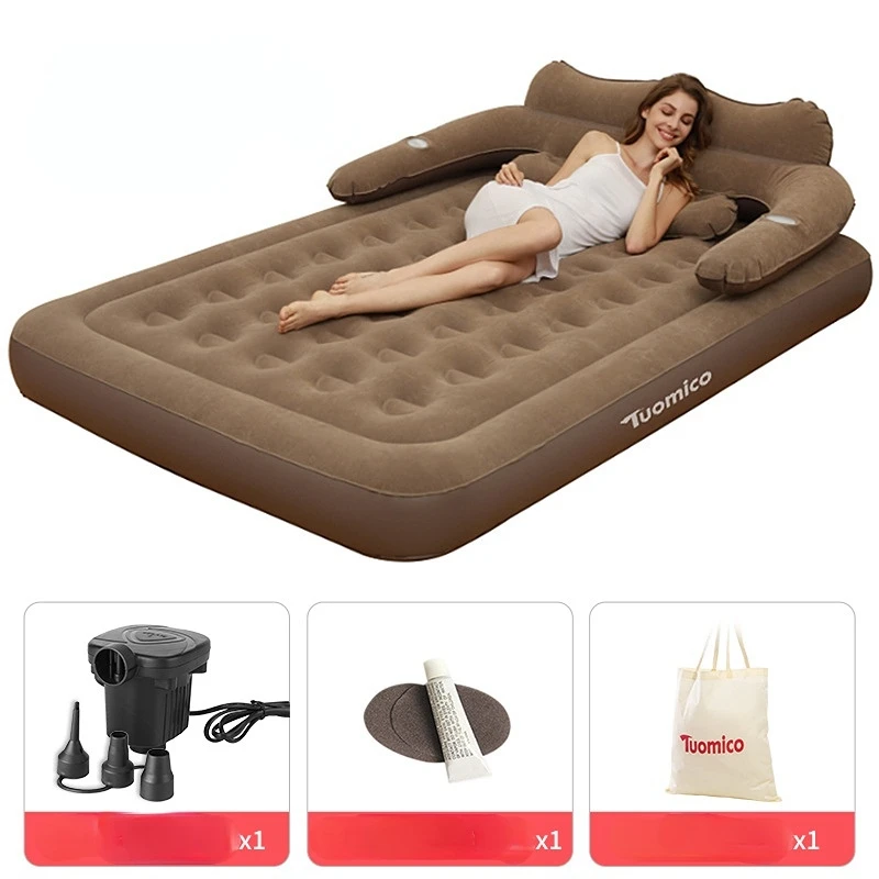 2 Persons Inflatable Mattress Indoor Outdoor Air Cushion 48cm High Bed Camping Folding Home Lazy Laying Soft Skin-friendly