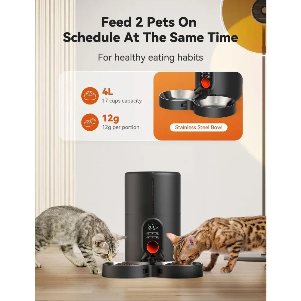 Automatic Cat Feeders ,Timed Cat Feeder, Programmable6 Meals Control, Dual Power Supply Auto Pet Feeder for Cats and Dogs