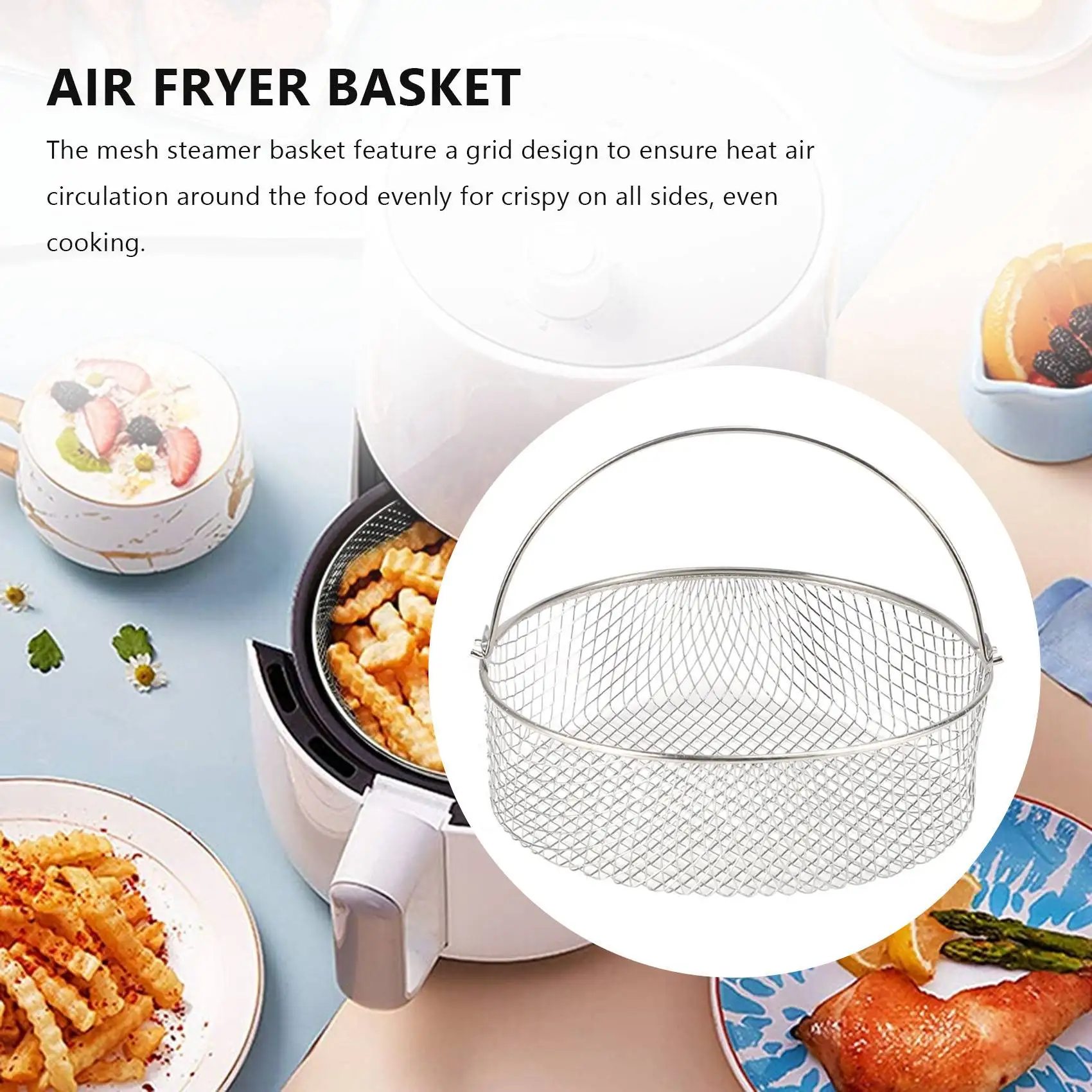 

Discount Air Fryer Basket For Mesh Steamer Basket For Ninja Foodi 6.5, 8Qt,Air Fryer Basket,Air Fryer Crisping Basket With Handl