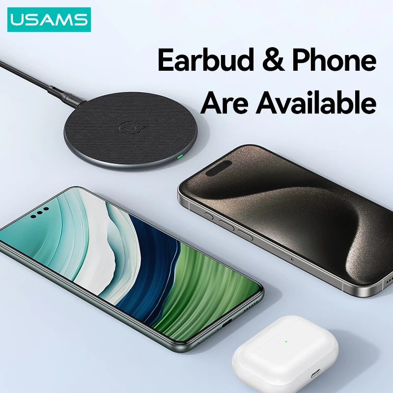 Usams 15w schnelles kabelloses ladegerät für iphone samsung xiaomi qi ultra dünnes kabelloses Desktop-Schnell ladepad für Airpods-Kopfhörer