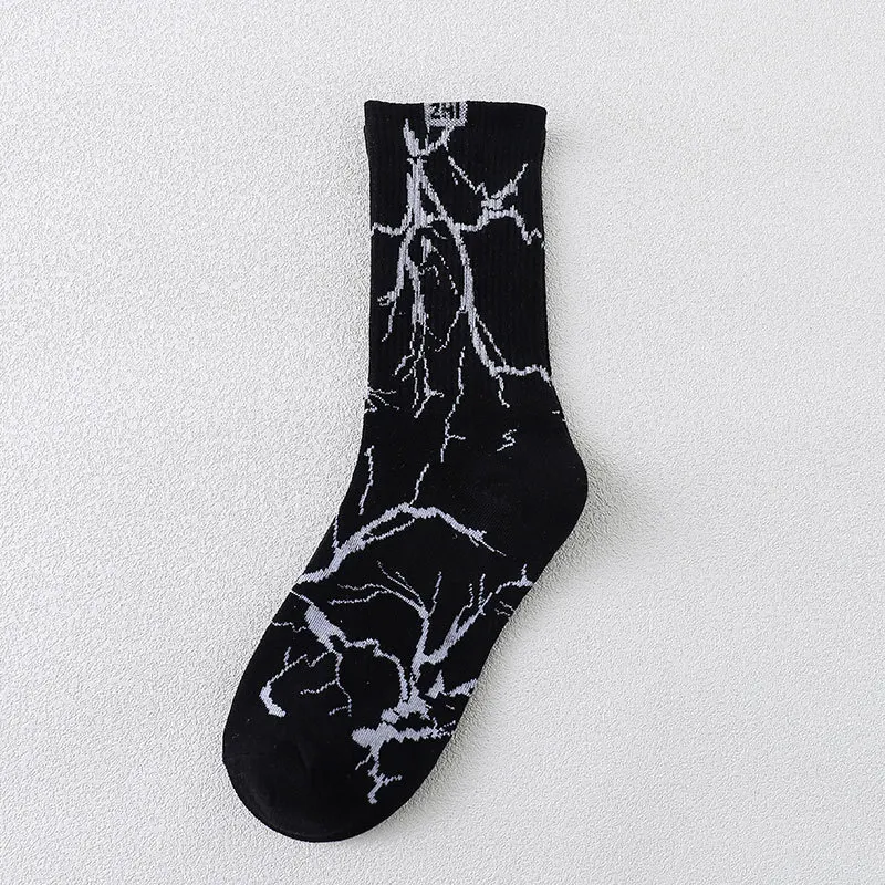 Fashion Autumn Winter Men Cotton Warm Socks Spring Male Lightning Print Sport Middle Tube Socks For Men