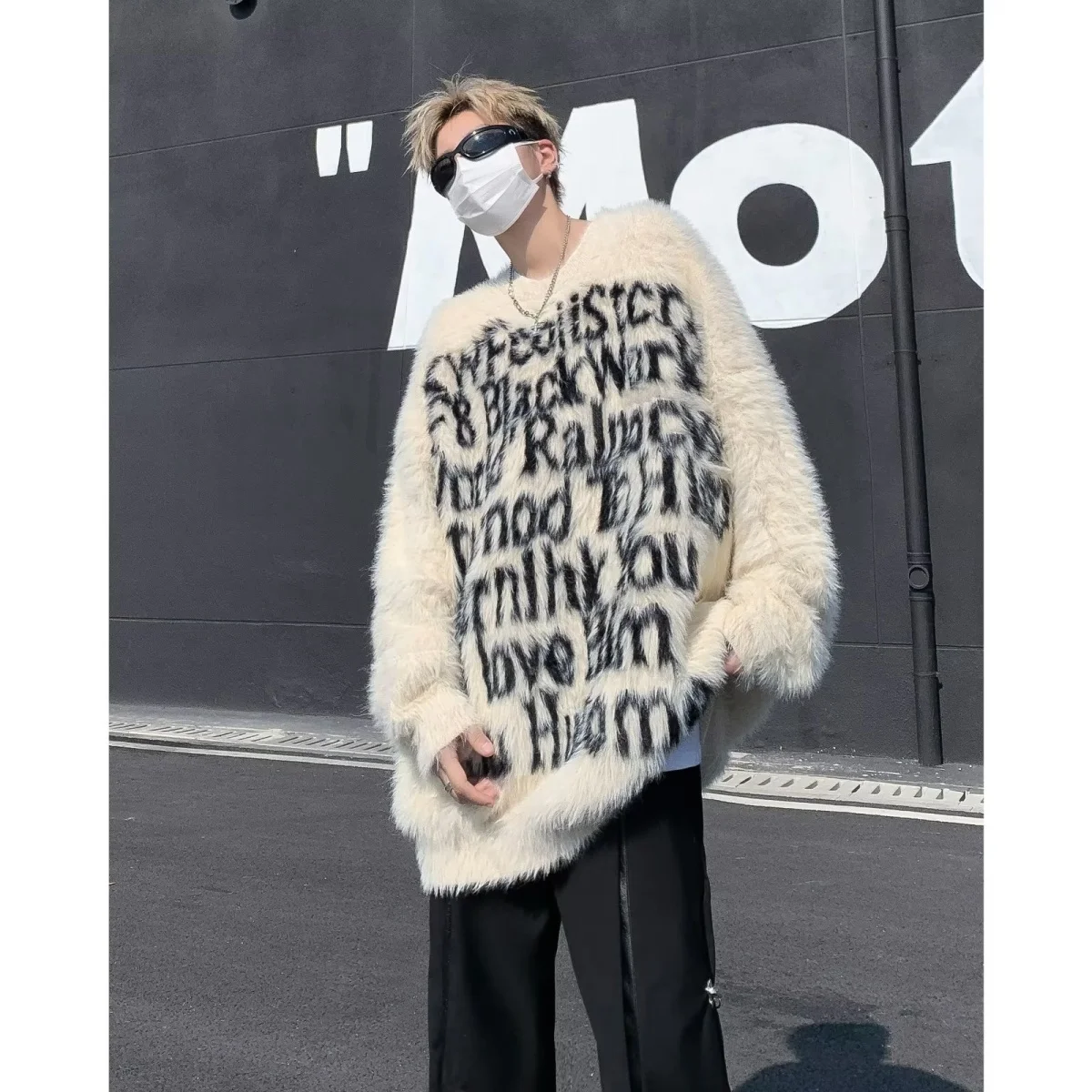 

American Sle Couple Knitted Sweater Women's round Ne Letter Embroidery Faux Mink Autumn Winter New Sle Soft Polyester F...