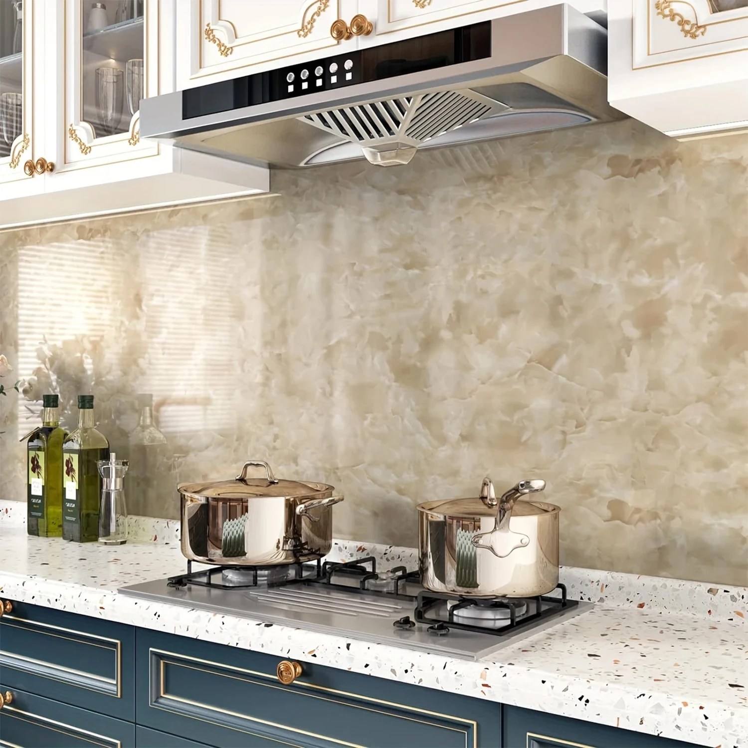 주방 기름 방지 필름 스토브 방수 습기 방지 벽지 조리대 자가 접착 캐비닛 리노베이션 타일 대리석 스티커