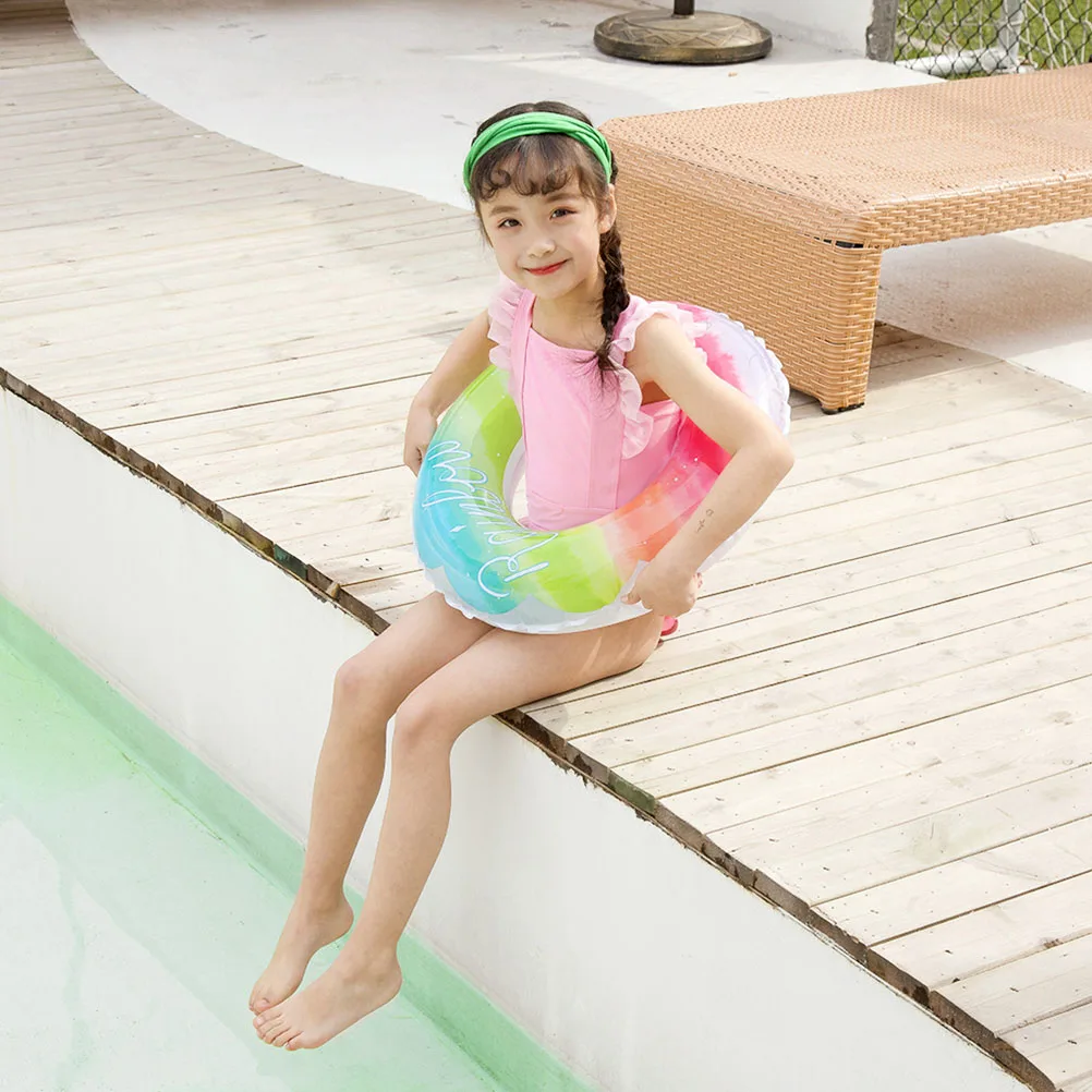 

2pcs Thicken Plastic Rainbow Design Inflatable Swimming Ring Safety Aid Float Seat Ring Sports Accessory for Adults Children (12