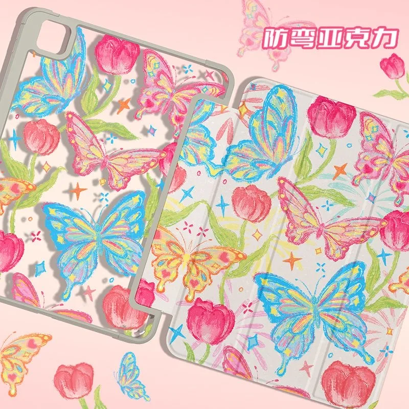 Suitable for ipad protective cover, acrylic, tulip butterfly, anti-bending