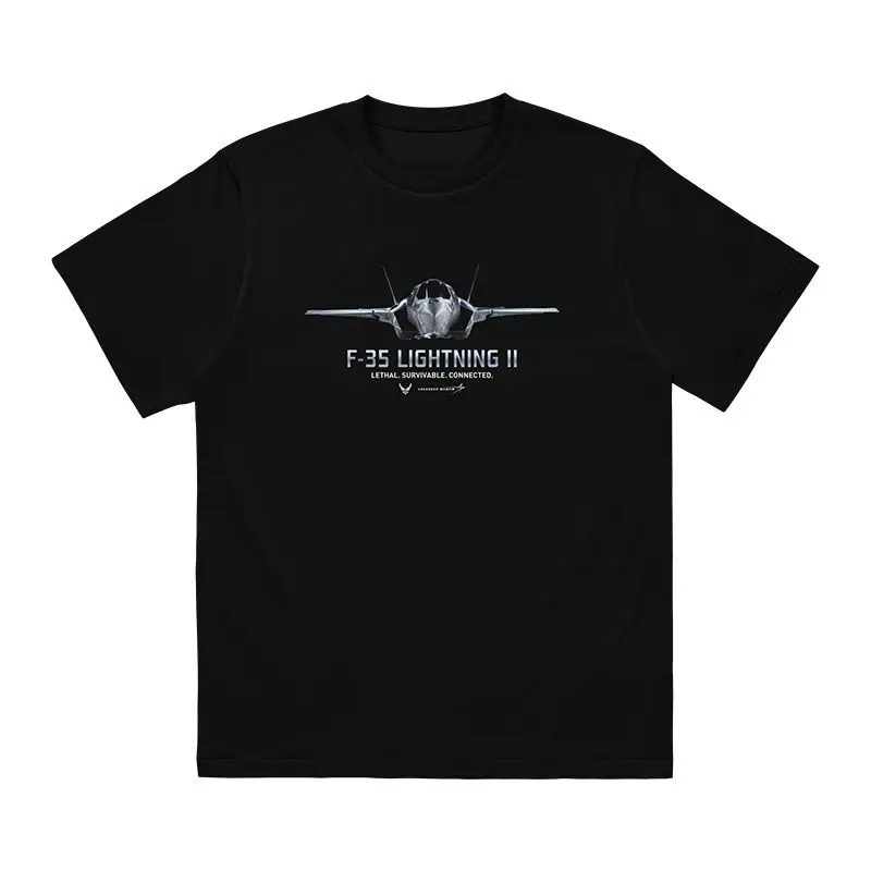 

American F-35 Stealth Fighter Print Military Fan Wear Cotton Short-sleeved T-shirt Men's and Women's Loose Crew Neck Casual Top