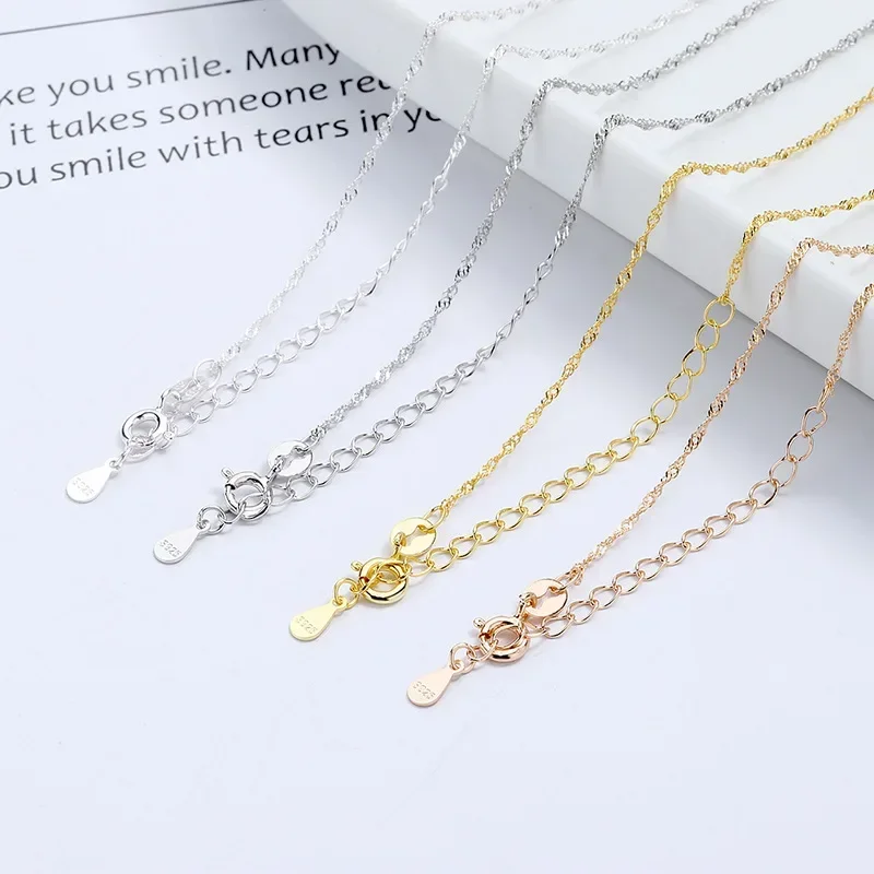 S925 Sterling Silver Classic Water Wave Chains Necklace for Women 14K Gold Plated Extension Necklaces Wedding Party Jewelry Gift