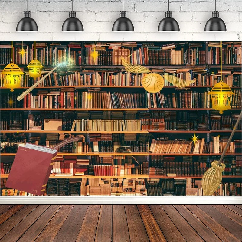 Magic Bookshelf Photography Backdrop Wizard Book Racks Background For Halloween Bookcase Dress Up Library Bedroom Dorm Decor