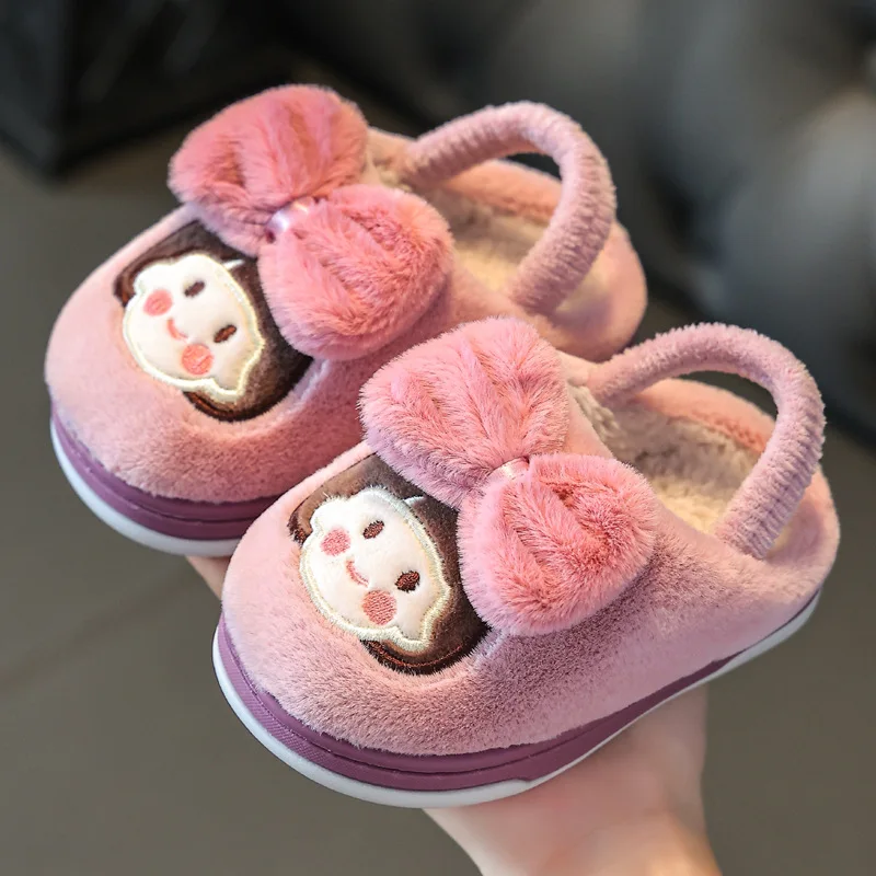 Zapatillas de algodón para niños, pantuflas cálidas de invierno para interiores para niñas, zapatos de Casa de dibujos animados de princesa,