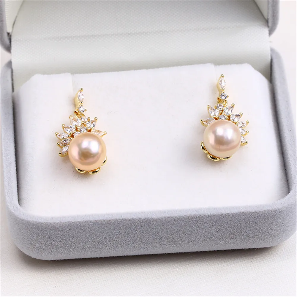 Domestically Produced 14k Gold Plated Color Retaining Pearl Zircon Hollow Earrings, DIY Accessories Simple Female