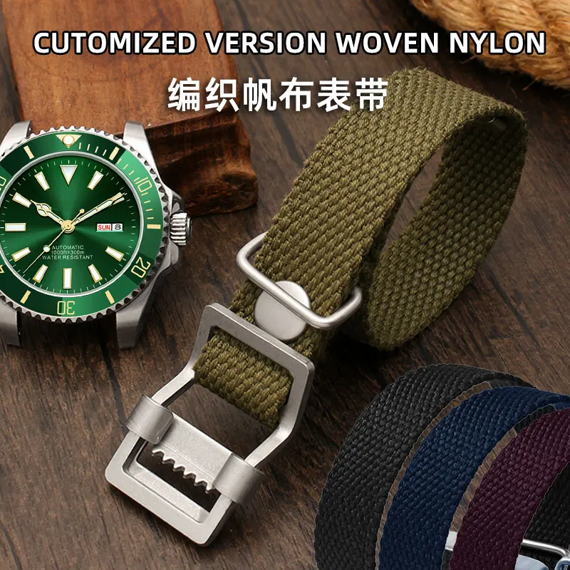 Canvas Breathable Vintage untuk for Rolex Black Green Water Ghost Hamilton Seiko Tudor 20mm 22mm watchband Kain Kepang Pria belt