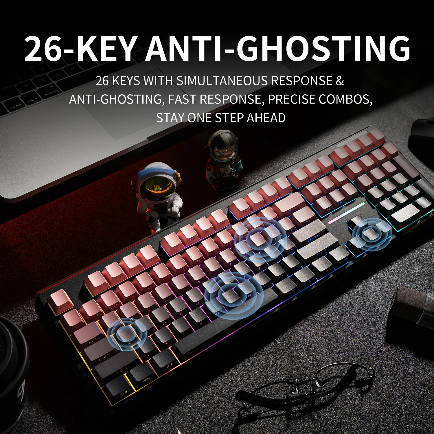 V108 Pro لوحة مفاتيح بلوتوث مكتب منخفض الضوضاء 2.4G سلكي ولاسلكي تخطيط كامل مع غشاء بإضاءة خلفية RGB #4