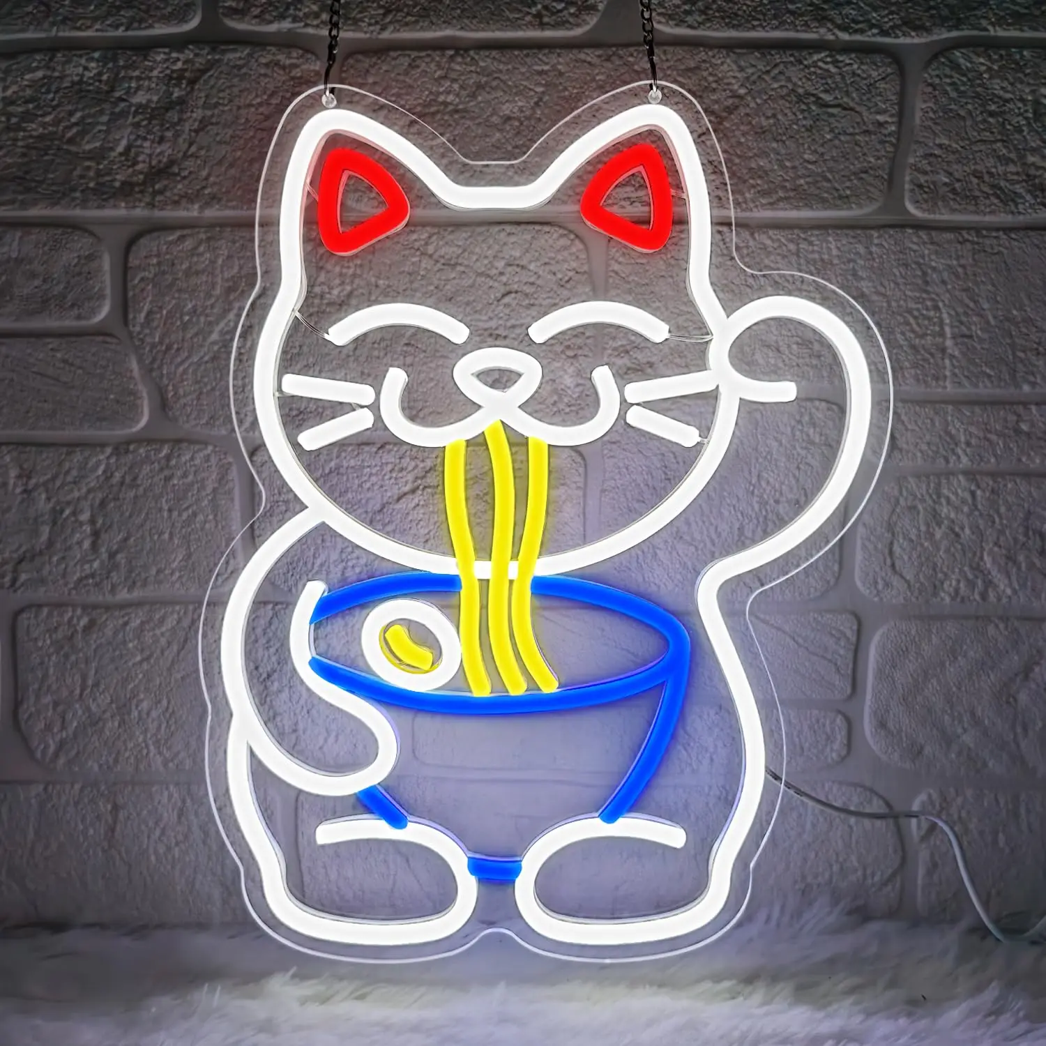

Неоновая вывеска Lucky Cat Ramen, японская лапша Lucky Cat, светодиодные неоновые вывески, подарок для любителей рамэн, фанатов аниме, продуктов или настенный декор