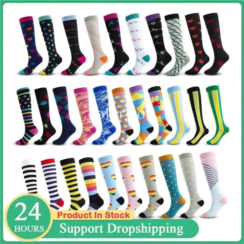 Nurse Compression Socks Running Women & Men Knee High Cycling Long Pressure Stockings For Flight Travel Athletic Crossfit Socks