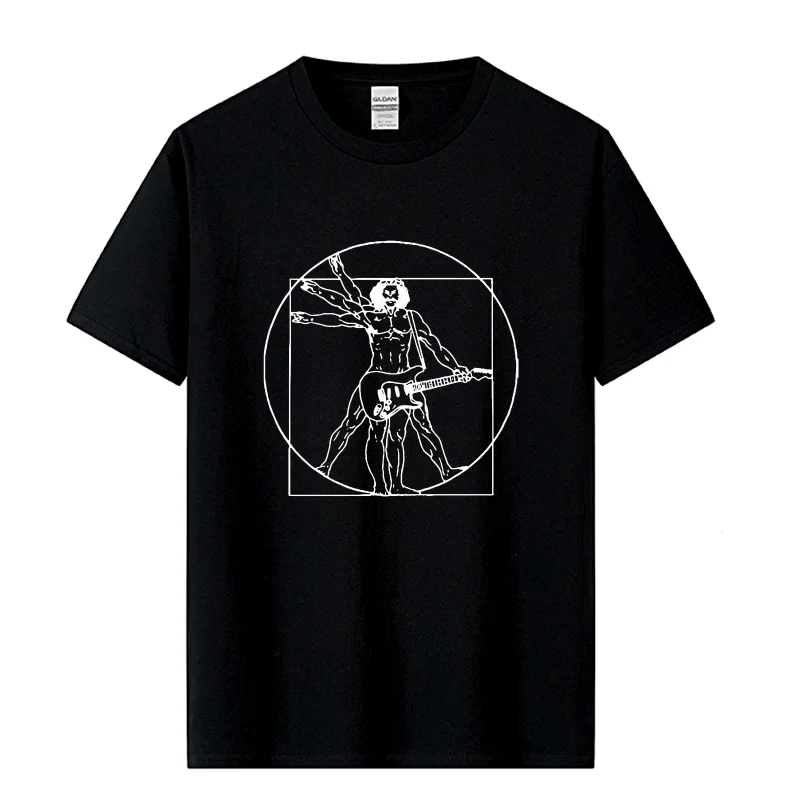 Da Vinci guitar funny T-Shirt men Vitruvian Man rock band Vintage Graphic Music Novelty streetwear t shirt men homme men clothes