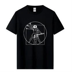 Da Vinci gitara śmieszny T-Shirt mężczyźni Vitruvian człowiek zespół rockowy Vintage muzyka graficzna nowość streetwear t shirt mężczyźni homme mężczyźni ubrania