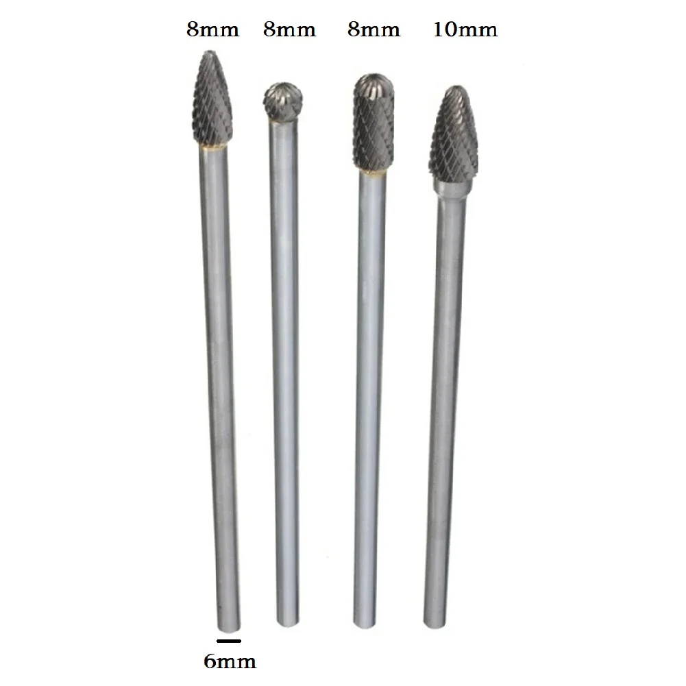 Rotary Burr Kit Includes Four Cutters with a Long Shank (6mm x 150mm) Suitable for Various Industrial Applications