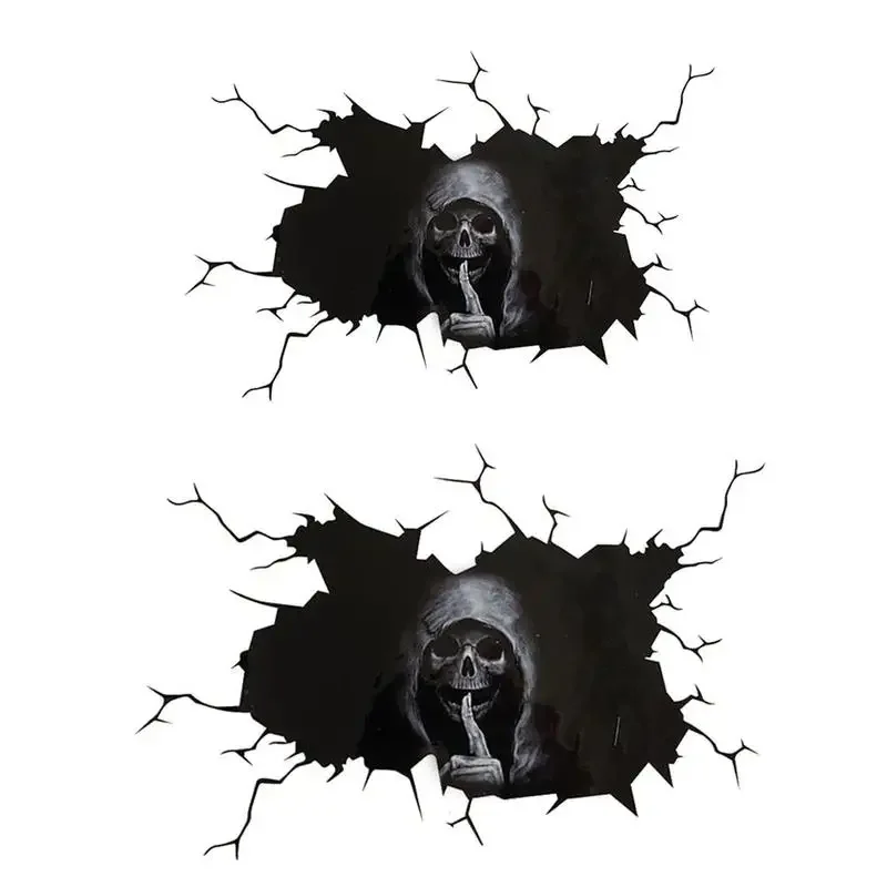 Car Sticker Halloween Silent Skull Skeleton Skull In The Bullet Hole Funny Horrer Automobile Decals PVC,30cm*20cm