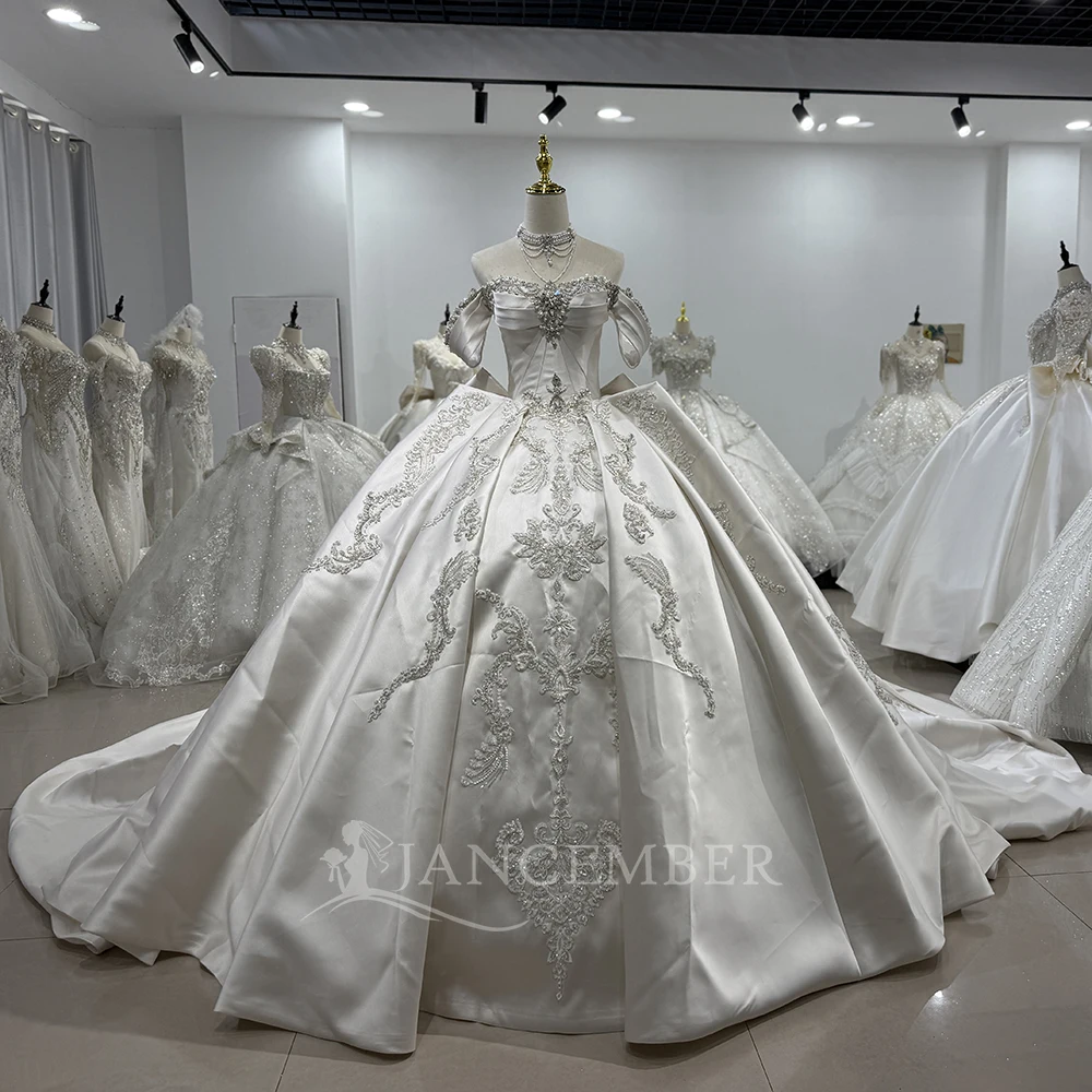 

Customized Luxury Lace Ball Gown Weddding Dresse Short Sleeve Bridal Gowns Crystal Sequin Tulle Beaded Design Vestido De Noiva