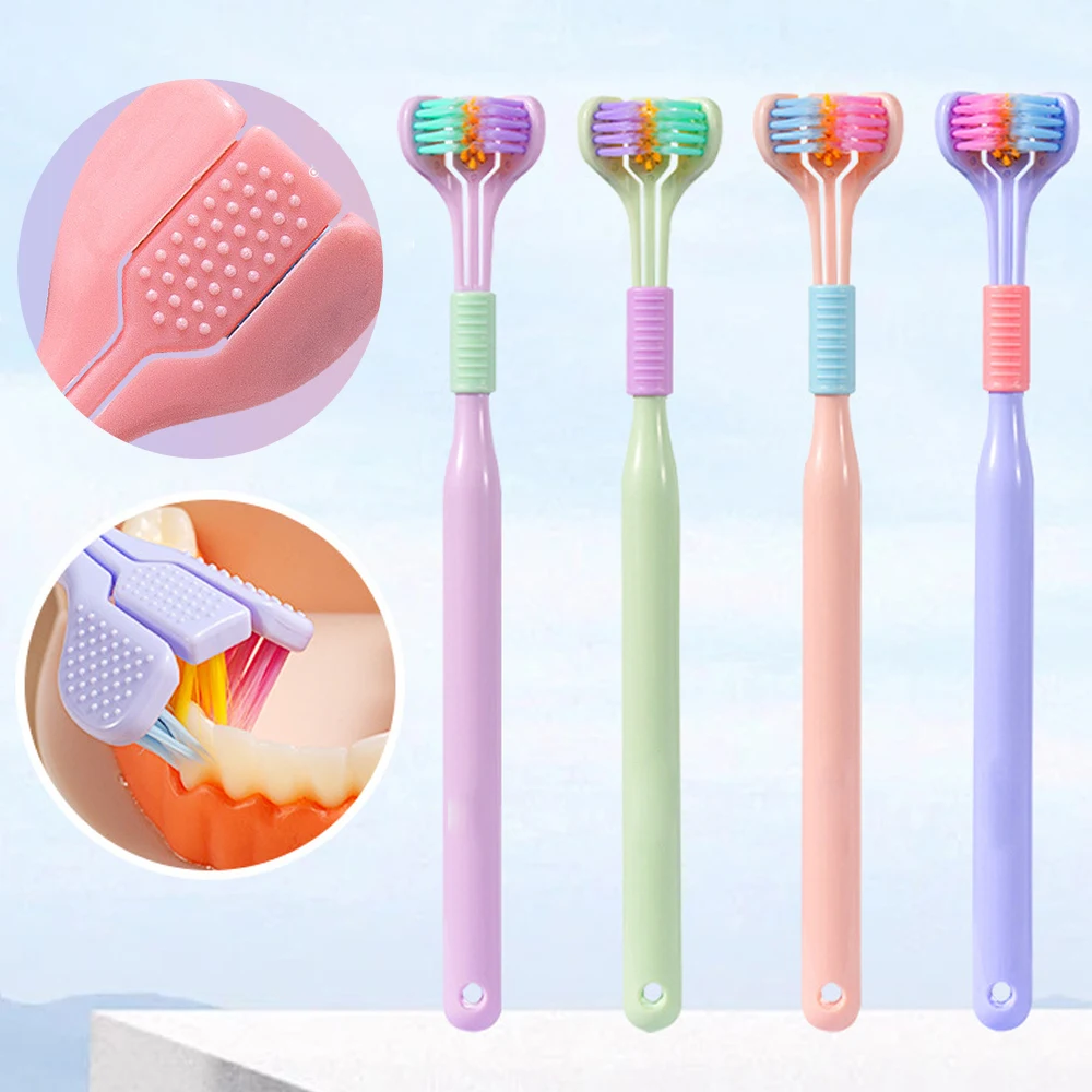 3 Head Toothbrush Adult Soft and Gentle Bristle Toothbrush Deeply and Thoroughly Triple Cleaning from Multiple Angles Oral Care