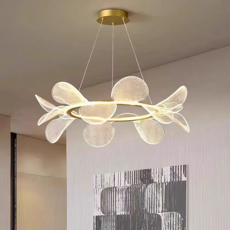 

Modern Aluminum Acrylic Petal Living Room Pendant Light Minimalist Master Bedroom Art Dining Room Staircase Decorative Light LED