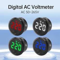 AC 50-265V 220V LED Display Circular Two-wire Automotive Voltmeter Digital Car Voltage Meter Volt Detector Tester Monitor Panel