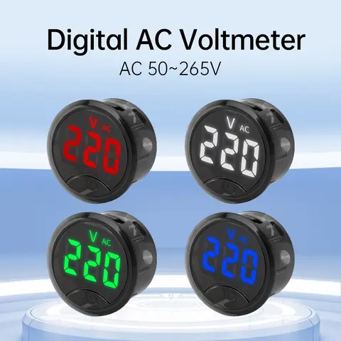 AC 50-265V 220V LED 디스플레이 원형 2선식 자동차 전압계 디지털 자동차 전압계 볼트 감지기 테스터 모니터 패널