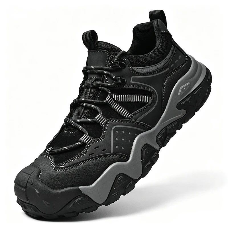 Genuine Leather Men's Sneakers Outdoor Travel Casual Shoes Non Slip Fashion Hiking Shoes Versatile Comfortable Treking Footwear
