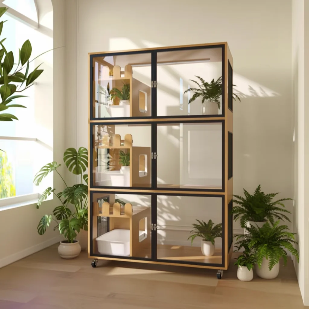Durable Pet House & Cat Villa With Indoor Cat Condo, Outdoor Cat Enclosure, Kennel, And Multi-Cat Wooden Cage For Luxury Living view 6