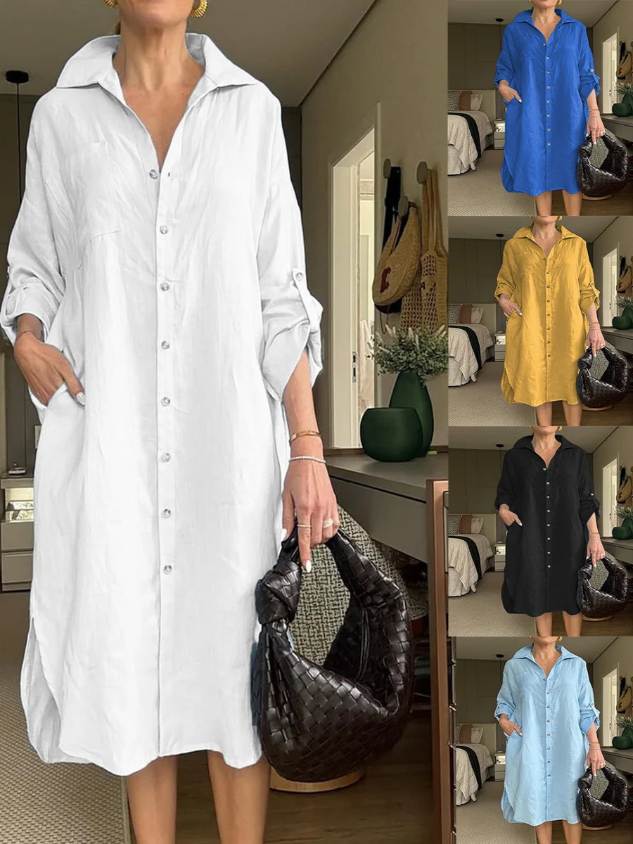 

Повседневный модный кардиган-платье с длинными рукавами из хлопка и льна, с открытым передом, длинная юбка А-силуэта в юго-восточноазиатском стиле