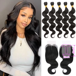 Tissage en lot Body Wave brésilien naturel Remy avec closure, 50 grammes/pièce, extension de cheveux humains, avec lace closure x4, 4/5/6