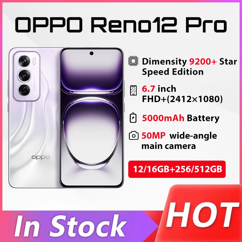 Новый телефон OPPO Reno 12 Pro 5G, размер 9200+, восьмиядерный процессор, 50 МП, задняя камера 6,7 дюйма, AMOLED, 120 Гц, 5000 мАч, 80 Вт, SuperVOOC OTA NFC