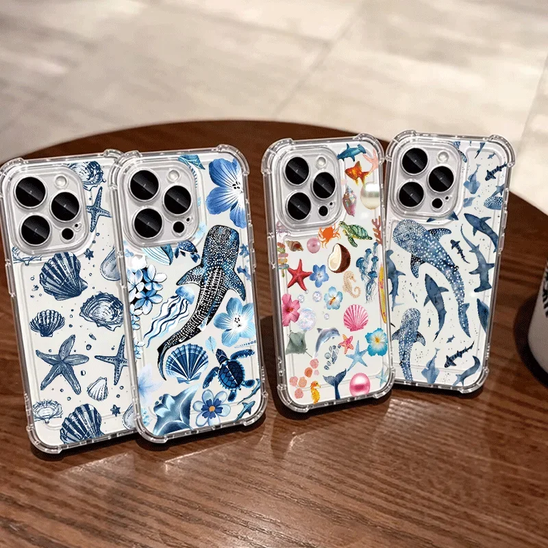 Whale Seashell Starfish Pattern Case For Samsung Galaxy S26 Ultra S25 FE Edge S24 S23 S22 Ultra Plus A57 A17 A15 5G Ocean Shell