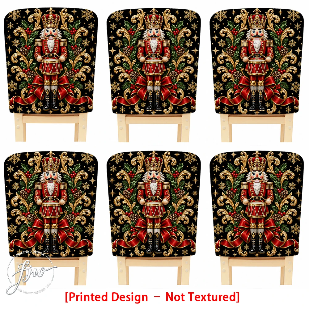 6/4/2pc Christmas Nutcracker Chair Back Covers, Luxury Holiday Dining Room Chair Slipcovers Decor
