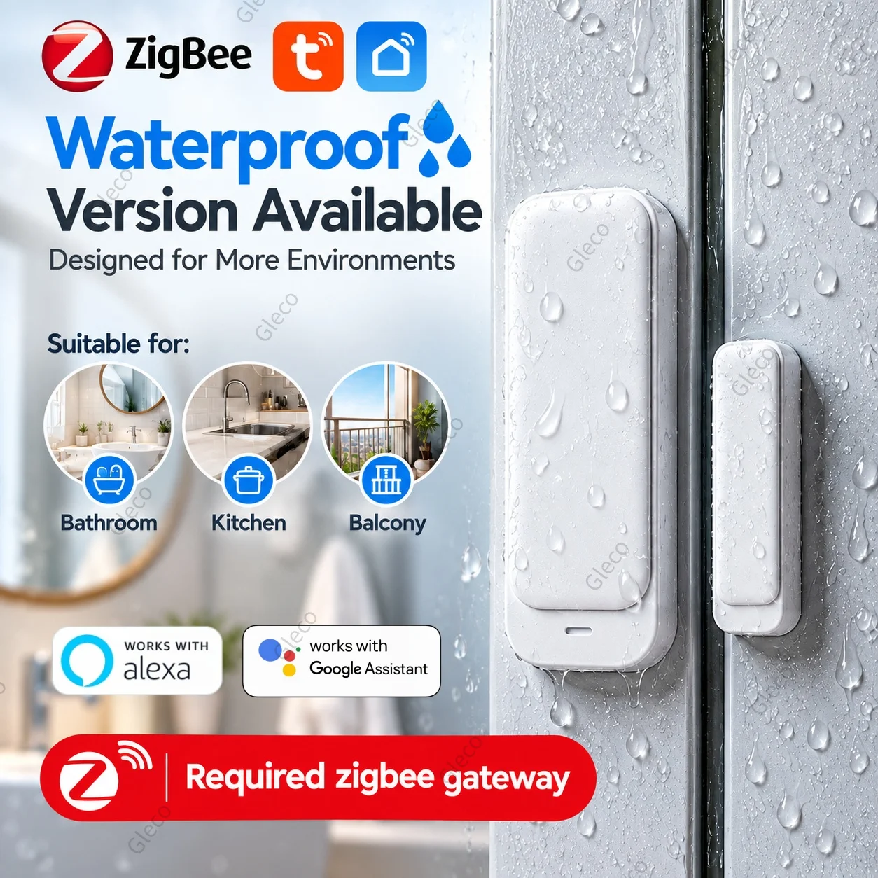 Zigbee Tuya Waterproof Door Window Sensor IP65 Outdoor Contact Sensor Open Closed Detector Smart Life Alarm Security Protection