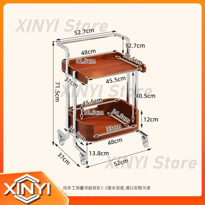 Retro Style Trolley Rack with Wheels Removable Storage Rack Side Table for Living Room Bedroom Bedside Multi-Layer Storage